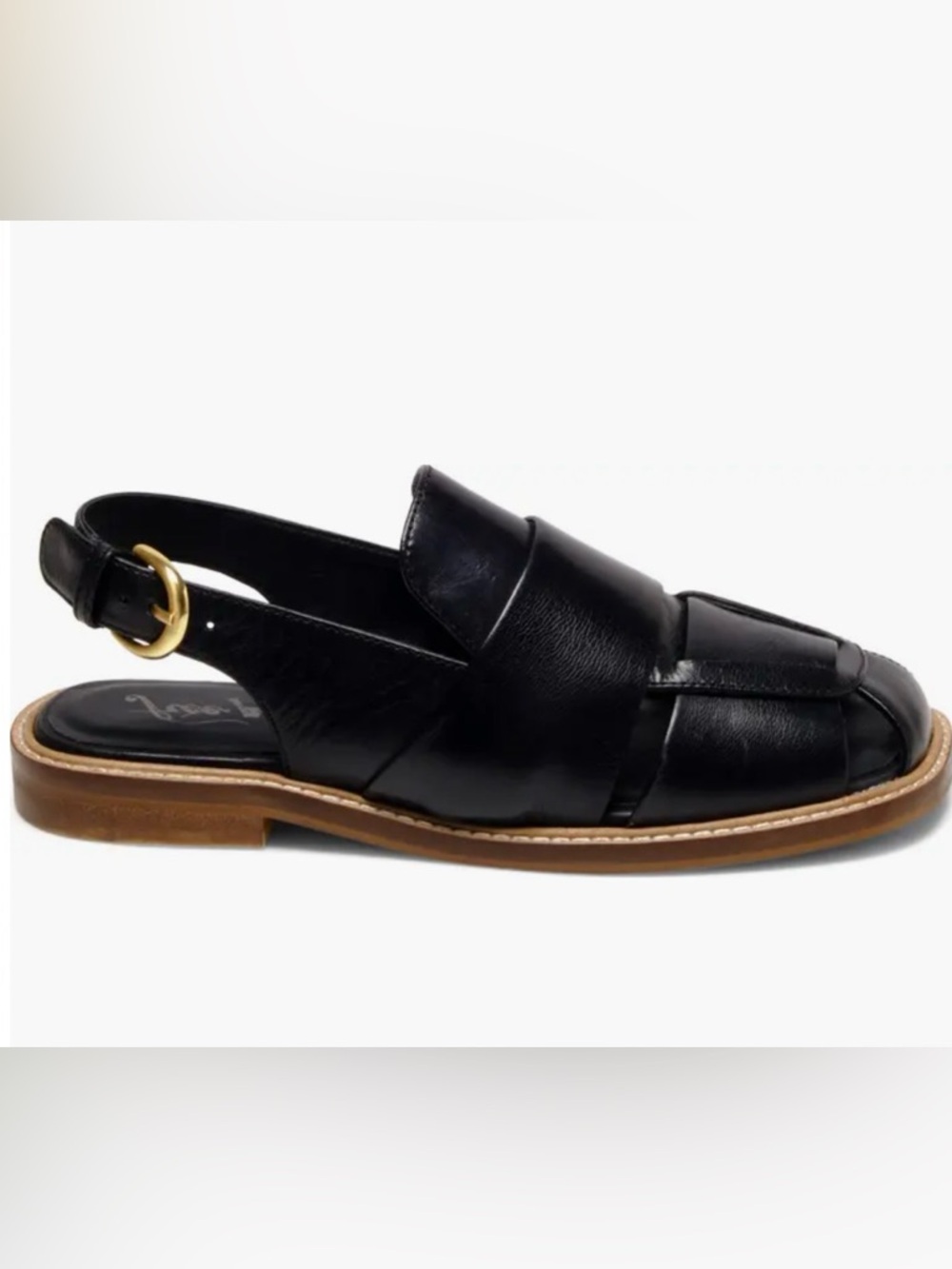 Free People Libby Black Leather Slingback Fisherman Sandals Coastal Summer - Picture 3 of 12